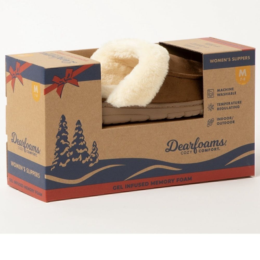 NEW- Dearfoams Cozy Comfort Women's Microsuede Moc Toe Scuff Slippers Chestnut - Picture 7 of 7